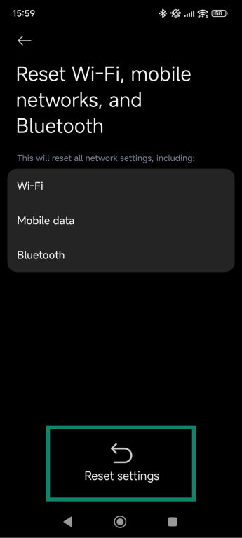 Android reset confirmation