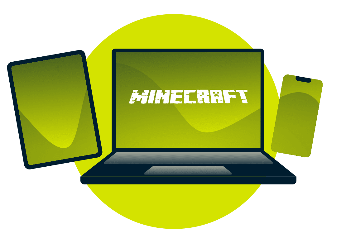 R&oacute;żne urządzenia z logo Minecraft.